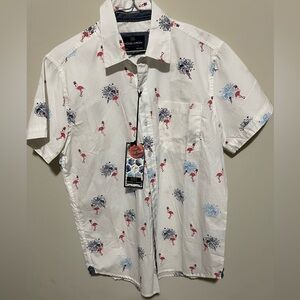 Men's White Flamingo and Floral Print Shirt